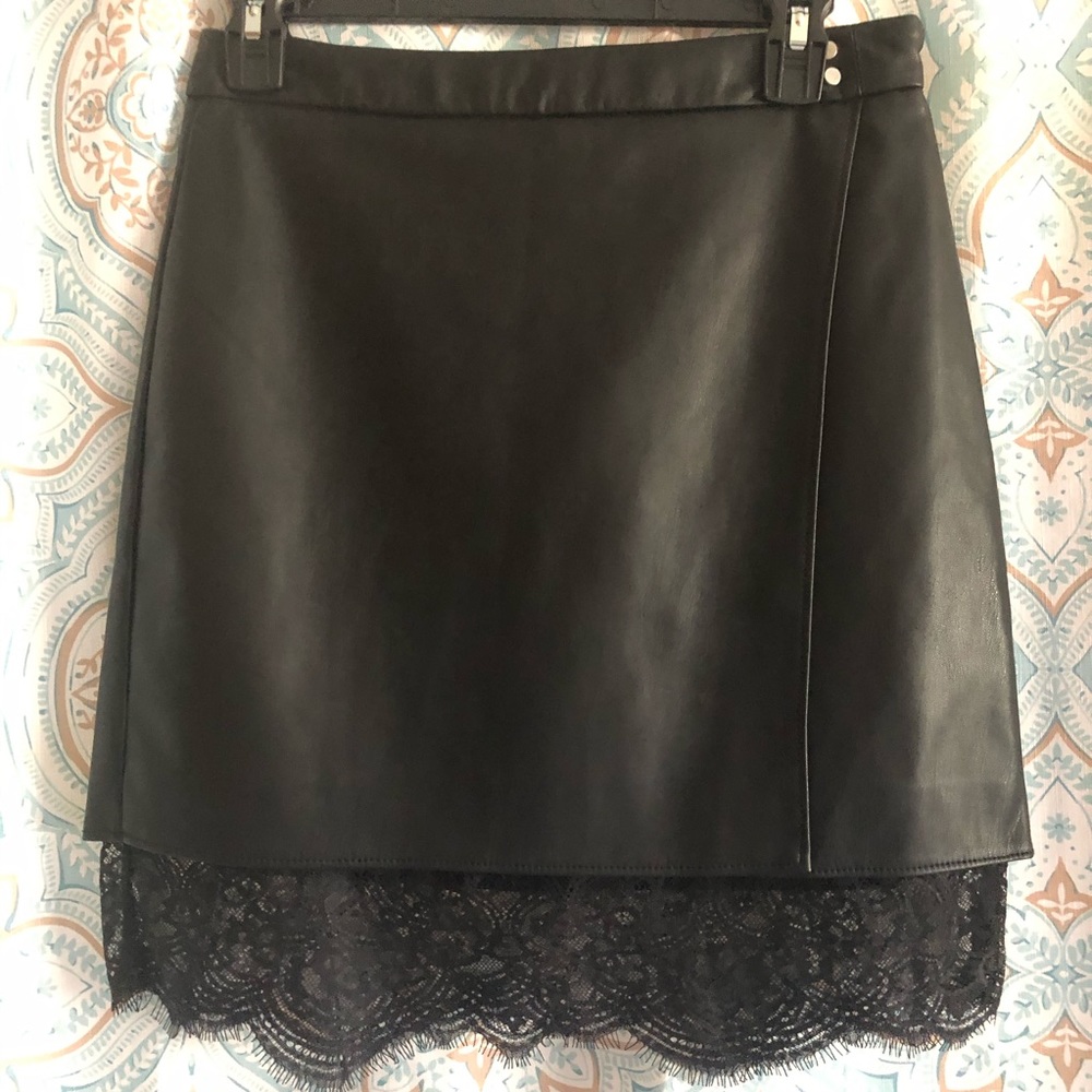 Black Faux Fake Vegan Leather Skirt